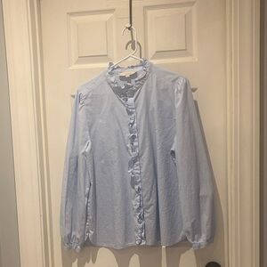 LOFT Sky Blue Ruffle Collar top SZ Xlarge